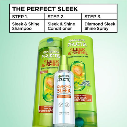 Achieve Luxurious Shine and Frizz-Free Hair with Garnier Fructis Diamond Sleek Shine Spray - 100H Protection with Vegan Keratin and Argan Oil